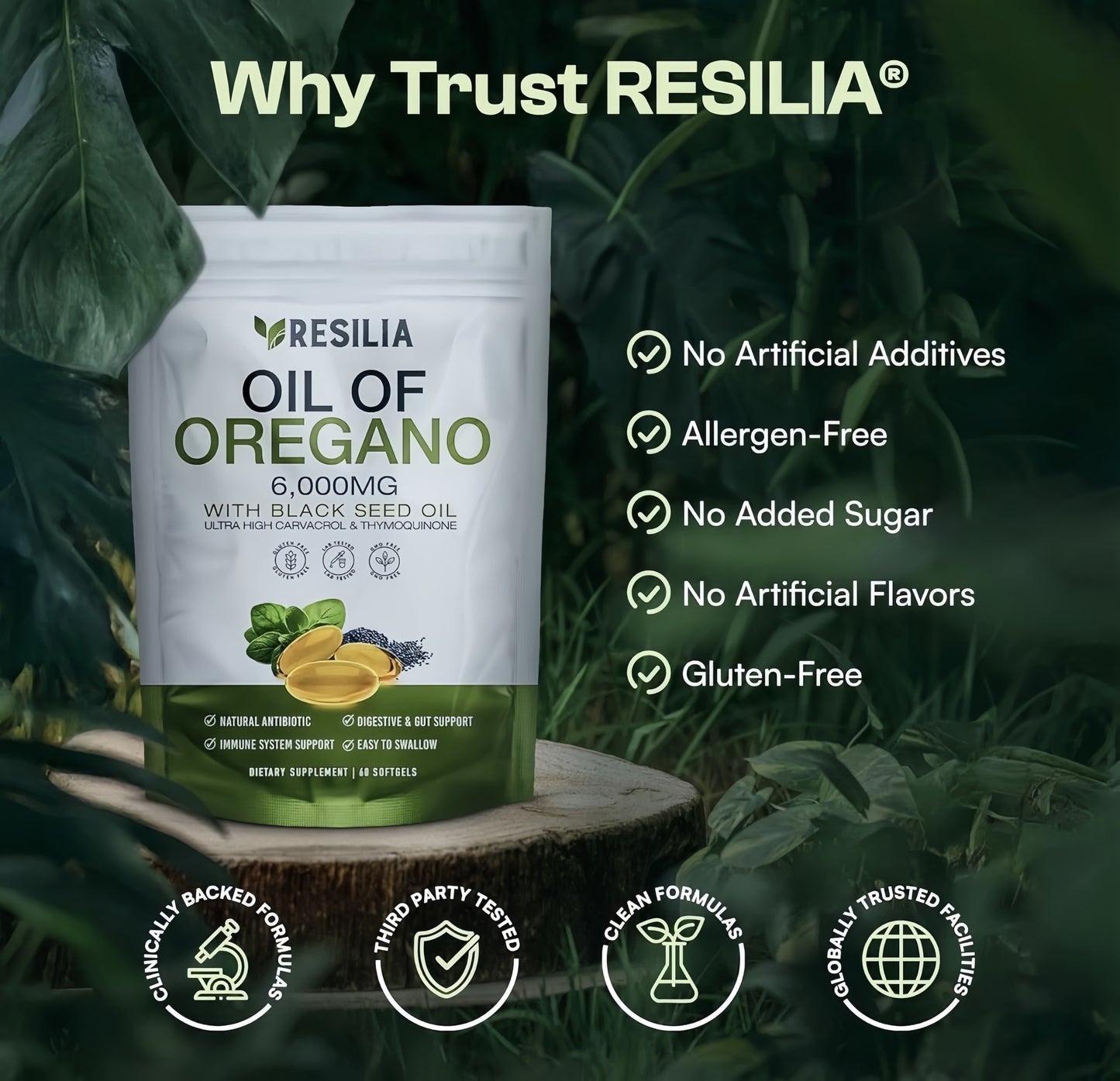 Resilia Oil Of Oregano Softgels with Black Seed Oil - 60 Softgels | Non-GMO, Gluten-Free and Soy-Free