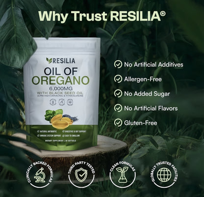 Resilia Oil Of Oregano Softgels with Black Seed Oil - 60 Softgels | Non-GMO, Gluten-Free and Soy-Free